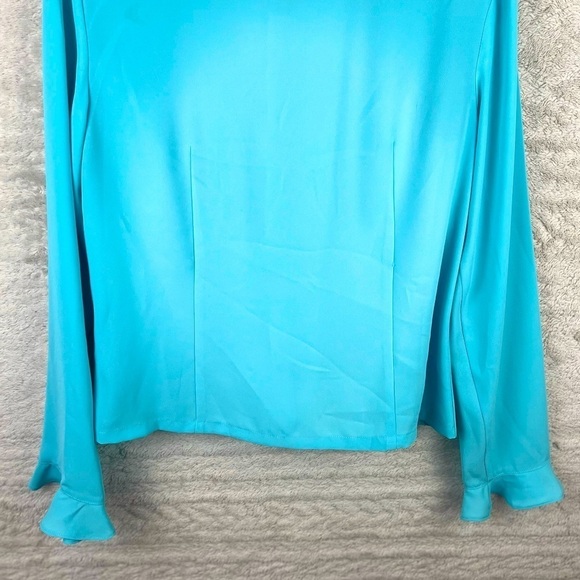 PENDLETON Aqua Blue Ruffled Blouse Size 10 Office Work Professional - Picture 13 of 16